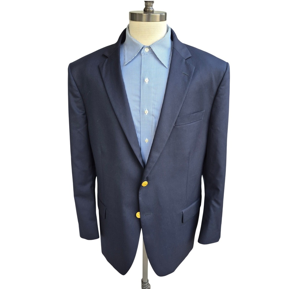 Brooks Brothers Madison Fit Navy Blue Blazer Gold Buttons Mens Sport Coat 48 R